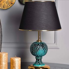 Safir Light Sardes Çini Detaylı Siyah Şapka / Gold Ayak Seramik Abajur