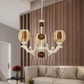 Safir Light Sava Zamak Üç Kollu Bal Camlı Krem Bal Avize