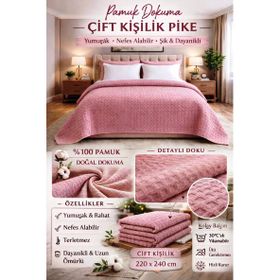 Şaheser 240x220 Pudra Pamuk Çift Kişilik Pike