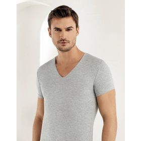 Şahinler ME081 Gri Kısa Kollu V Yaka Likralı Süprem Erkek Atlet