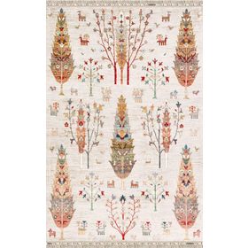 Şal Desenli Dokuma Krem 100x200 Pamuk Taban Dijital Dekoratif Halı