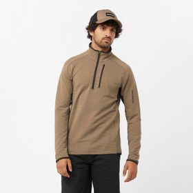 Salomon Essential Lightwarm Kahve Bej Yarım Fermuar Erkek Polar
