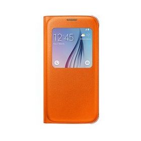 Samsung EF-CG920POEGWW Galaxy S6 Orjinal S-View Cover Turuncu Deri Görünümlü Cep Telefonu Kılıf