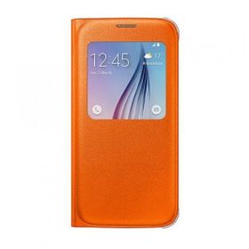 Samsung EF-CG920POEGWW Galaxy S6 Orjinal S-View Cover Turuncu Deri Görünümlü Cep Telefonu Kılıf