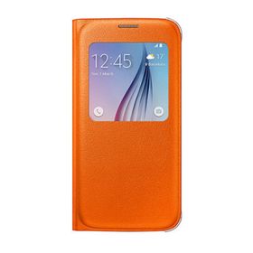 Samsung EF-CG920POEGWW Galaxy S6 Orjinal S-View Cover Turuncu Deri Görünümlü Cep Telefonu Kılıf