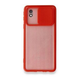 Samsung Galaxy A01 Core Palm Buzlu Kamera Sürgülü Silikon Kırmızı Kılıf