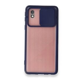 Samsung Galaxy A01 Core Palm Buzlu Kamera Sürgülü Silikon Lacivert Kılıf