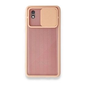 Samsung Galaxy A01 Core Palm Buzlu Kamera Sürgülü Silikon Pembe Kılıf