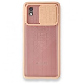 Samsung Galaxy A01 Core Palm Buzlu Kamera Sürgülü Silikon Pembe Kılıf