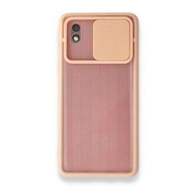 Samsung Galaxy A01 Core Palm Buzlu Kamera Sürgülü Silikon Pembe Kılıf