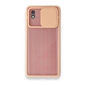 Samsung Galaxy A01 Core Palm Buzlu Kamera Sürgülü Silikon Pembe Kılıf