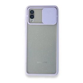 Samsung Galaxy A02 Palm Buzlu Kamera Sürgülü Silikon Lila Kılıf