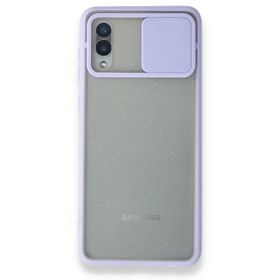 Samsung Galaxy A02 Palm Buzlu Kamera Sürgülü Silikon Lila Kılıf