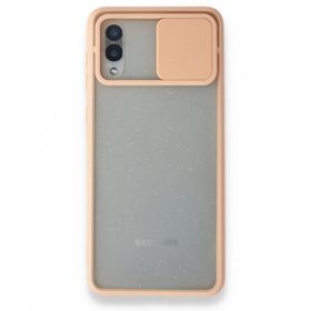Samsung Galaxy A02 Palm Buzlu Kamera Sürgülü Silikon Pembe Kılıf