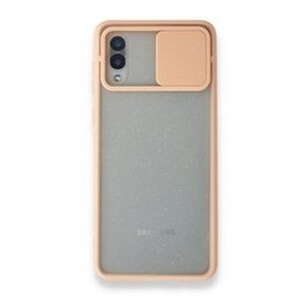 Samsung Galaxy A02 Palm Buzlu Kamera Sürgülü Silikon Pembe Kılıf