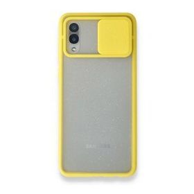 Samsung Galaxy A02 Palm Buzlu Kamera Sürgülü Silikon Sarı Kılıf