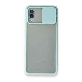 Samsung Galaxy A02 Palm Buzlu Kamera Sürgülü Silikon Turkuaz Kılıf