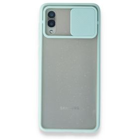 Samsung Galaxy A02 Palm Buzlu Kamera Sürgülü Silikon Turkuaz Kılıf