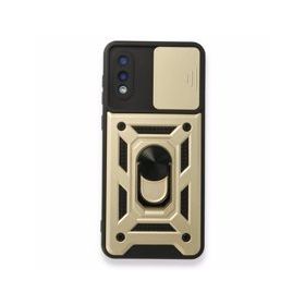 Samsung Galaxy A02 Pars Lens Yüzüklü Silikon Gold Kılıf