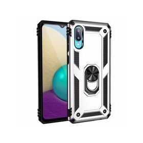 Samsung Galaxy A02 Sofya Yüzüklü Silikon Kapak Gümüş Kılıf