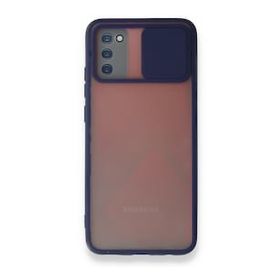 Samsung Galaxy A02S Palm Buzlu Kamera Sürgülü Silikon Lacivert Cep Telefon Kılıfı
