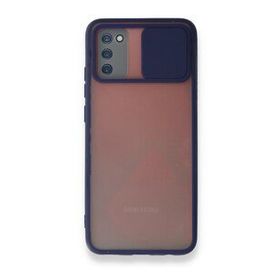 Samsung Galaxy A02S Palm Buzlu Kamera Sürgülü Silikon Lacivert Cep Telefon Kılıfı