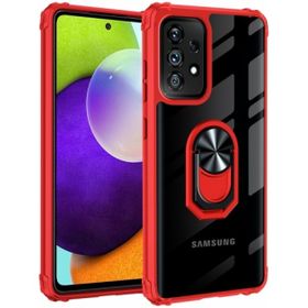 Samsung Galaxy A52s Standlı Arkası Şeffaf Kenarları Airbag Kapak Kırmızı Kılıf