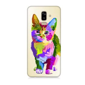 Samsung Galaxy J8 Uyumlu Renkli Kedi Baskılı Silikon Kılıf