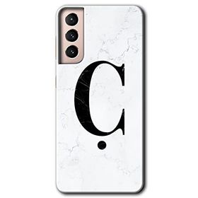 Samsung Galaxy S21 Beyaz Mermer Desenli Ç Harfi Baskılı Uyumlu Silikon Kılıf