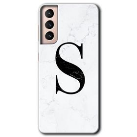 Samsung Galaxy S21 Beyaz Mermer Desenli Ş Harfi Baskılı Uyumlu Silikon Kılıf