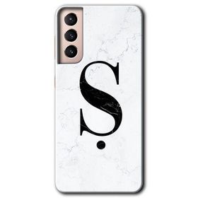 Samsung Galaxy S21 Beyaz Mermer Desenli Ş Harfi Baskılı Uyumlu Silikon Kılıf