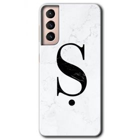 Samsung Galaxy S21 Beyaz Mermer Desenli Ş Harfi Baskılı Uyumlu Silikon Kılıf