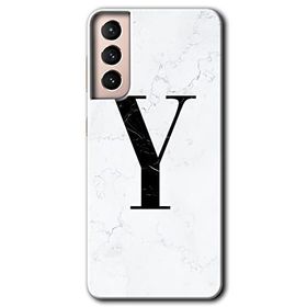 Samsung Galaxy S21 Beyaz Mermer Desenli Y Harfi Baskılı Uyumlu Silikon Kılıf
