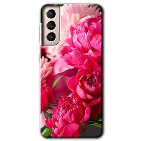 Samsung Galaxy S21 FE Kırmızı Beyaz Gül Baskılı Uyumlu Silikon Kılıf