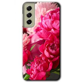 Samsung Galaxy S21 FE Kırmızı Beyaz Gül Baskılı Uyumlu Silikon Kılıf