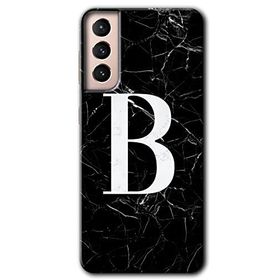 Samsung Galaxy S21 Siyah Mermer Desenli B Harfi Baskılı Uyumlu Silikon Kılıf