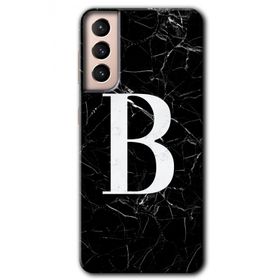 Samsung Galaxy S21 Siyah Mermer Desenli B Harfi Baskılı Uyumlu Silikon Kılıf