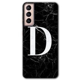 Samsung Galaxy S21 Siyah Mermer Desenli D Harfi Baskılı Uyumlu Silikon Kılıf