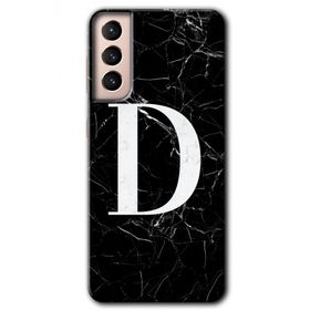 Samsung Galaxy S21 Siyah Mermer Desenli D Harfi Baskılı Uyumlu Silikon Kılıf