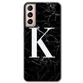 Samsung Galaxy S21 Siyah Mermer Desenli K Harfi Baskılı Uyumlu Silikon Kılıf