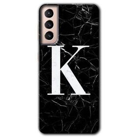 Samsung Galaxy S21 Siyah Mermer Desenli K Harfi Baskılı Uyumlu Silikon Kılıf