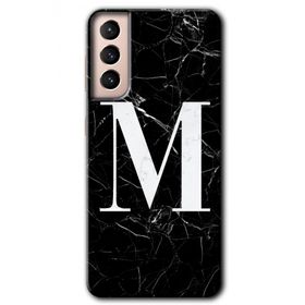 Samsung Galaxy S21 Siyah Mermer Desenli M Harfi Baskılı Uyumlu Silikon Kılıf
