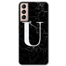 Samsung Galaxy S21 Siyah Mermer Desenli U Harfi Baskılı Uyumlu Silikon Kılıf