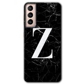 Samsung Galaxy S21 Siyah Mermer Desenli Z Harfi Baskılı Uyumlu Silikon Kılıf