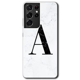 Samsung Galaxy S21 Ultra Beyaz Mermer Desenli A Harfi Baskılı Uyumlu Silikon Kılıf