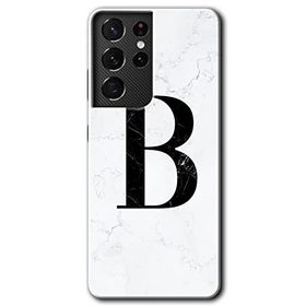 Samsung Galaxy S21 Ultra Beyaz Mermer Desenli B Harfi Baskılı Uyumlu Silikon Kılıf