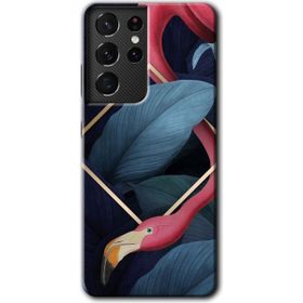 Samsung Galaxy S21 Ultra Flamingo Yaprak Baskılı Uyumlu Silikon Kılıf