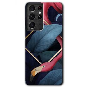 Samsung Galaxy S21 Ultra Flamingo Yaprak Baskılı Uyumlu Silikon Kılıf