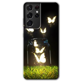 Samsung Galaxy S21 Ultra Işıklı Kelebekler Baskılı Uyumlu Silikon Kılıf
