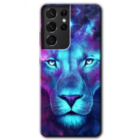 Samsung Galaxy S21 Ultra Neon Lion Baskılı Uyumlu Silikon Kılıf